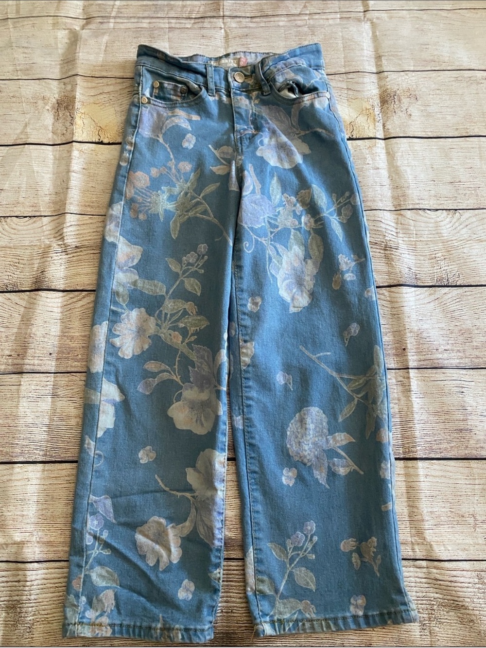 Floral Print Blue Jeans for Girls / Kids